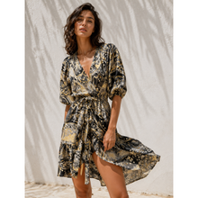Carica l'immagine nel visualizzatore di Gallery, Abito Corto Ayfee in Viscosa Paisley Nero e Beige