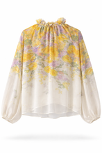 Carica l'immagine nel visualizzatore di Gallery, Blusa Donna Floreale Gialla in Chiffon Ayfee con Collo a Fiocco