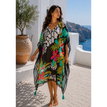 Carica l'immagine nel visualizzatore di Gallery, Copricostume Ayfee Fantasia Tropicale Nero Multicolor