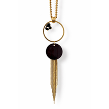 Carica l'immagine nel visualizzatore di Gallery, Collana Paviè lunga oro con pietre nere e nappina elegante