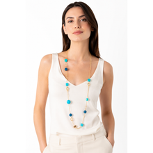 Carica l'immagine nel visualizzatore di Gallery, Collana Lunga Paviè Oro con Pietre Azzurre Geometriche