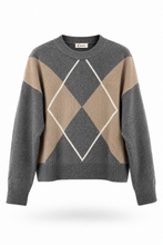 Carica l'immagine nel visualizzatore di Gallery, Maglia Donna Celye Girocollo con Rombi Grigio e Beige