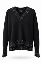 Carica l'immagine nel visualizzatore di Gallery, Maglia Donna Celye Nera Scollo a V con Paillettes