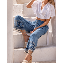 Carica l'immagine nel visualizzatore di Gallery, Pantaloni Denim Iconique Ricamati Stile Boho