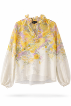Carica l'immagine nel visualizzatore di Gallery, Blusa Donna Floreale Gialla in Chiffon Ayfee con Collo a Fiocco
