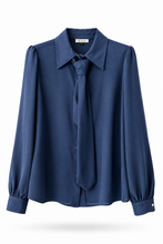 Carica l'immagine nel visualizzatore di Gallery, Camicia Donna Celye Blu con Cravatta
