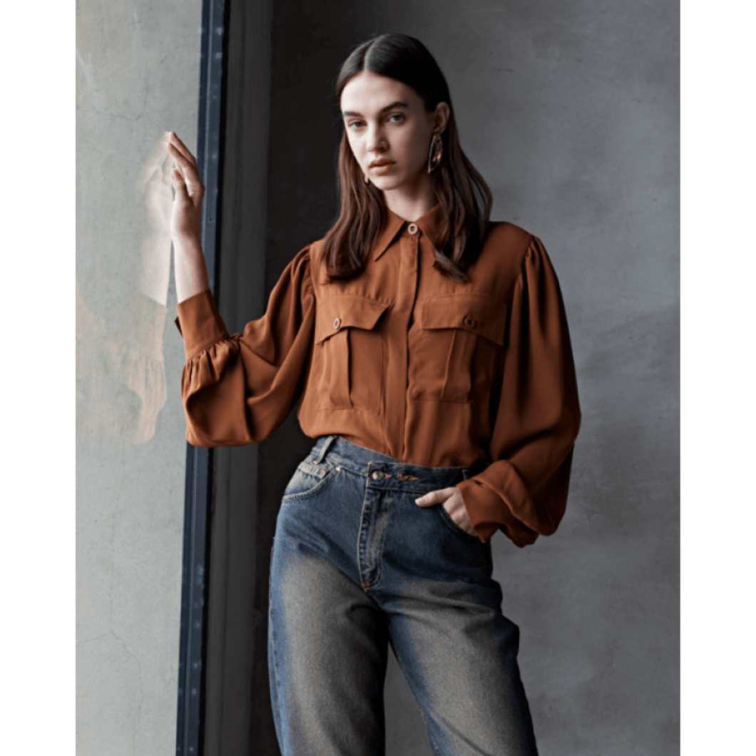 Camicia donna tabacco con tasconi Celye