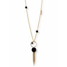 Carica l'immagine nel visualizzatore di Gallery, Collana Paviè lunga oro con pietre nere e nappina elegante

