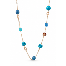 Carica l'immagine nel visualizzatore di Gallery, Collana Lunga Paviè Oro con Pietre Azzurre Geometriche

