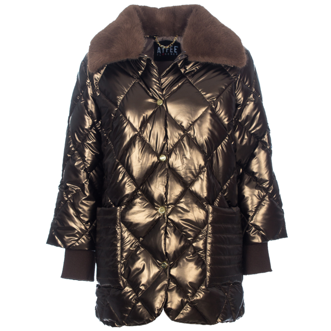 Giacca Trapuntata con Collo in Pelliccia Ayfee
