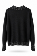 Carica l'immagine nel visualizzatore di Gallery, Maglia Donna Celye Nera Scollo a V con Paillettes
