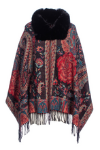 Carica l'immagine nel visualizzatore di Gallery, Mantella Ayfee Jacquard con Fantasia Cashmere e Collo in Ecopelliccia
