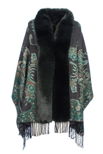 Carica l'immagine nel visualizzatore di Gallery, Mantella Ayfee Jacquard con Collo in Ecopelliccia
